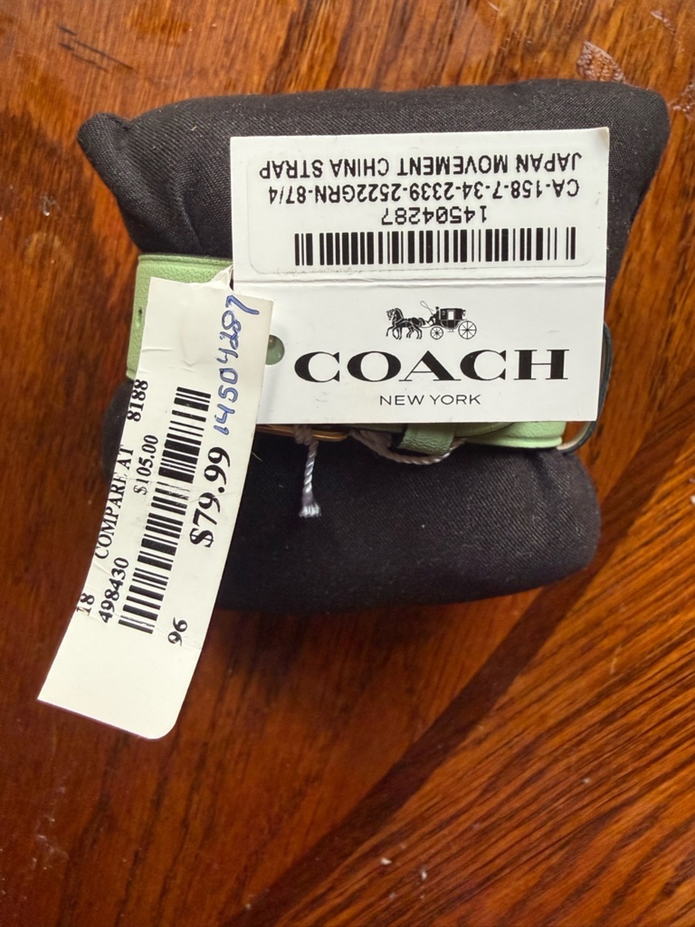 Coach Petite Round Watch with Light Green Leather Band - Picture 2 of 5